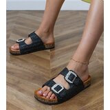 D/CEO Black sandals with cork soles and rhinestones on the buckles Tea | Shoptok.si