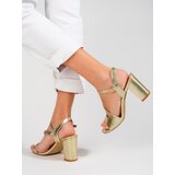 SHELOVET Elegant women's sandals on the post gold Cene