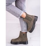 SHELOVET Green women's daggers on the platform made of ecological suede Cene