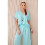 Kesi Women's set blouse with necklace + trousers - mint Cijene