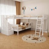 Möbrio Lesena trojna pograd 2x90x200 cm + 140x200 cm z lestvijo in stopnicami, bela, (22060397) | Shoptok.si