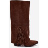 Boto Women's Slip-On Cowboy Boots With Heels And Fringes Brown Zalia | ePonuda.com