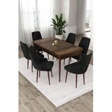 Hanah home trpezarijski set Eta, sto na razvlačenje i 6 stolica, ploča u dekoru drveta Baroque, crna tkanina Babyface | Eponuda.com