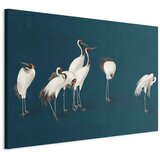  XXL slika - Evening by the pond - a group of cranes drawn in dry pastel on a dark turquoise background 140x93 | shoptok.hr
