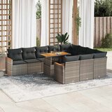 vidaXL 11-dijelni set vrtnih sofa poliratan i bagrem s jastucima sivi | shoptok.hr