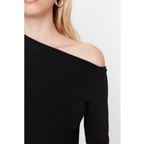 Trendyol Black Slim Snap Fastener Asymmetric Collar Stretchy Knitted Bodysuit | Eponuda.ba