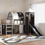  Krevet na kat s toboganom i zavjesama bijelo-crni 90 x 190 cm | shoptok.hr