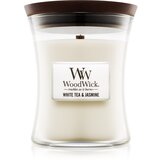WoodWick White Tea & Jasmine dišeča sveča z lesenim stenjem 275 g Cene