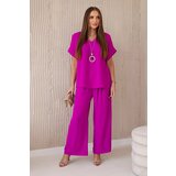Kesi Set with necklace blouse + trousers dark purple cene