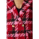  Women's Red Pink Double Breasted Collar Patterned Elegant Woven Jacket | ePonuda.com