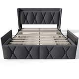 Lumor Oblazinjena postelja 160x200 cm iz lanu – s 4 predali in USB-polnilnimi priključki – siva, (22150848) | Shoptok.si