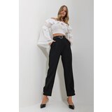 Trend Alaçatı Stili Women's Black Waist Belted Leg Buttoned Double Pocket Double Fabric Woven Trousers | Shoptok.si
