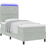 vidaXL Postelja s škatlenim vzmetenjem z vzmetnico & LED Svetlo siva 100x200 cm Žamet | Shoptok.si