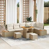 vidaXL Vrtna sedežna garnitura z blazino 9 pcs Bež Poly ratan | Shoptok.si