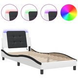 Maison Chic Posteljni okvir - Enojna postelja - Postelja za odrasle z LED lučkami belo črn 100x200 cm umetno usnje, (21696516) Cene