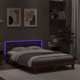 vidaXL Posteljni okvir z vzglavjem in LED rjavi hrast 135x190 cm, (20978688) | Shoptok.si