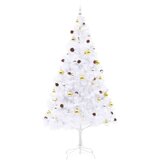 vidaXL umjetno božićno drvce s kuglicama i led svjetlima bijelo 210 cm | shoptok.hr