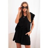 Kesi Włoski Women's set made of viscose, blouse with ruffles and short shorts black | Shoptok.si