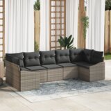 vidaXL 7-delni vrtni jedilni set z blazinami – sivi poli ratan. | Shoptok.si