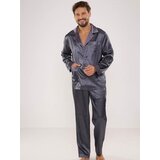 De Lafense Pyjamas 939 Satin L/R M-4XL Men's Zip-Up Grey 090 Cene