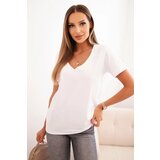 Polski Women's cotton blouse with a V-neck and short sleeves white Cijene