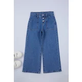 Trendyol Medium Blue-5001 Girl Wide Leg Pocket Jean Denim Pants