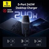 Baseus Kućni Punjač Display GaN Desktop, 3x USB-C/USB-A/DC, 240W+4x kabel, Black, P10163902112-00 | shoptok.hr