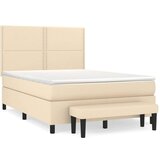vidaXL Box spring postelja z vzmetnico krem 140x200 cm blago, (20723966) | Shoptok.si