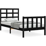 The Living Store Posteljni okvir z vzglavjem črn 90x190 cm trden les - Posteljni Okvir, (21525317) | Shoptok.si