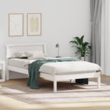 vidaXL Konstrukcija postelje z LED lučmi z vzglavjem Bela 75 x 190 cm Borovo les | Shoptok.si