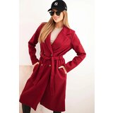 Kesi Włoski Women's suede coat tied at the waist burgundy Cene