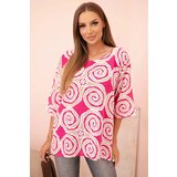 Kesi Włoski Women's cotton blouse with ethnic patterns and rolled-up sleeves fuchsia | Shoptok.si