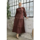 InStyle Guipure Detail Balloon Sleeve Dress - Bitter Brown