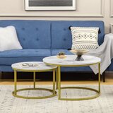  Set pomoćnih stolića 2 ugradbena stolića Ø74 i Ø59 cm mramorni izgled zlatni okvir | shoptok.hr