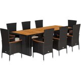  Vrtna garnitura - 9-dijelni vrtni blagovaonski set s jastucima crni od poliratana - Stolica boja drva 8 | shoptok.hr