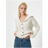 Koton Knitwear Knitted Cardigan Openwork Long Sleeve Stand Collar Buttoned Cene