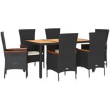  7-dijelni vrtni blagovaonski set s jastucima crni od poliratana | shoptok.hr