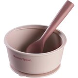 Tommee Tippee EasiStick™ Silicone Bowl & Spoon silikonska posoda s priseskom 4m+ Pink 1 kos u