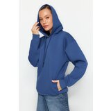 Trendyol Indigo Thick Fleece Inside, Pocket Detailed Hooded Regular/Regular Knitted Sweatshirt Cene
