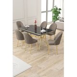 Hanah home trpezarijski set Sim, sto na razvlačenje i 6 stolica, ploča u dekoru crnog mermera, zlatne noge, kapućino tkanina Babyface | Eponuda.com