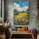  Pejzaž na slika na platnu kućica u planinama | akrilni detalji | shoptok.hr