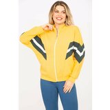 Şans Women's Plus Size Yellow 2 Thread Fabric Front Zipper And Stripe Detailed Sweatshirt Cene