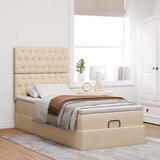 vidaXL Otomanski posteljni okvir z vzmetnico krem 90x190 cm blago, (21609788) | Shoptok.si