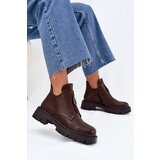 Boto Insulated Low Women's Ankle Boots With Decoration On Zipper Brown Lavira | Shoptok.si