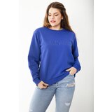 Şans Women's Plus Size Saxe Blues Front Embroidery Printed Sweatshirt Cene