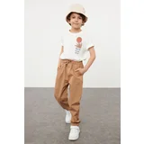 Trendyol Boy's Camel Regular Woven Trousers with Elastic Waist and Tie