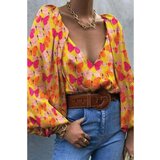 Fenzy Elegantna Bluza S Opu&scaron;tenim Rukavima, Duboki Izrez I Vi&scaron;ebojni Print Leptira Andreya, Žuta cijene