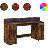 Maison Chic Pisalna miza - pisarniška miza - Računalniška miza z LED lučkami dimljeni hrast 160x55x91 cm inž. les, (21785696) | Shoptok.si