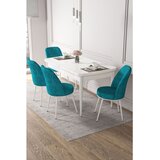Hanah home trpezarijski set Via, sto na razvlačenje i 4 stolice, bela ploča, tirkizna tkanina Jerry | Eponuda.com