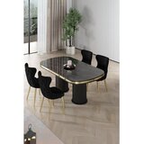 Hanah home trpezarijski set Galya, sto i 4 stolice, ploča u dekoru crnog mermera, zlatne noge, crna tkanina Babyface | Eponuda.com